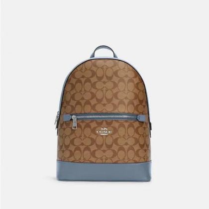 COACH Kenley Backpack In Signature Canvas- Color: Silver/Khaki/Marble Blue